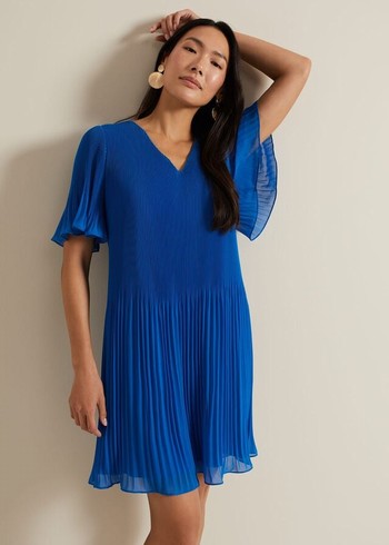 Phase Eight Annabel Pleated Dress Blue USA | 2491708-LT